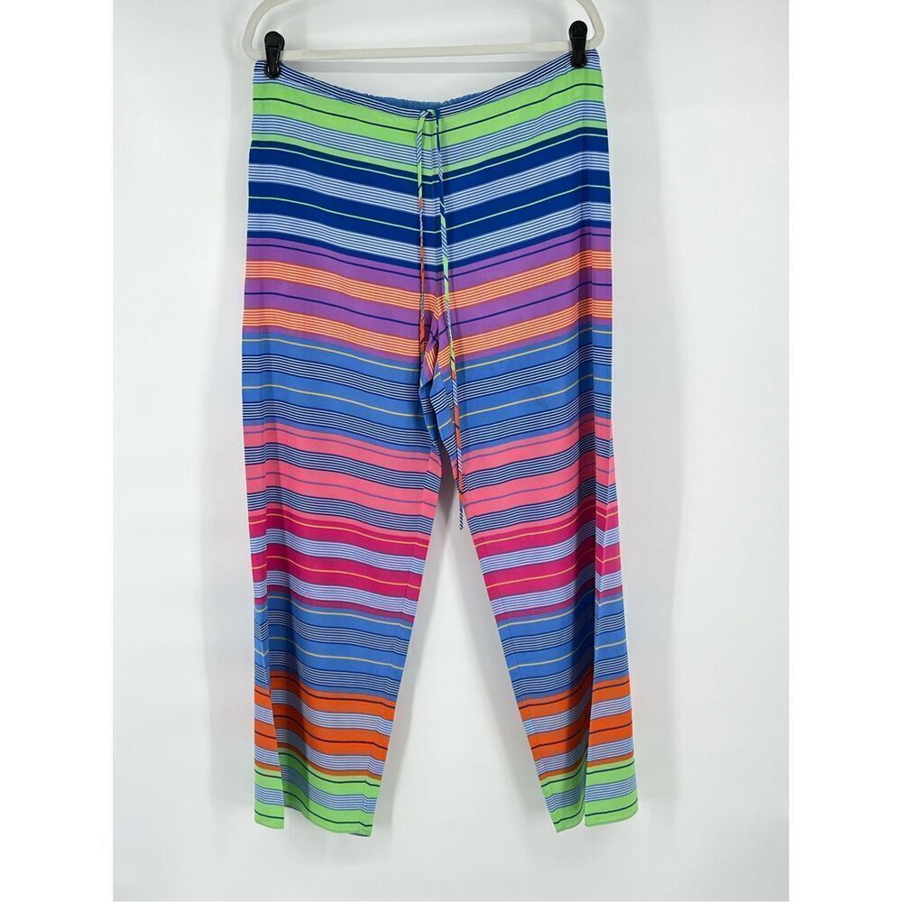 LAUREN Ralph Lauren 100% Silk Wide Leg Colorful MultiStripe Pant Size 10 PETITE